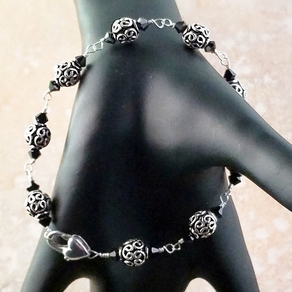 Sterling 925 Silver Bracelet w Swarovski Crystals - Picture 2 of 5